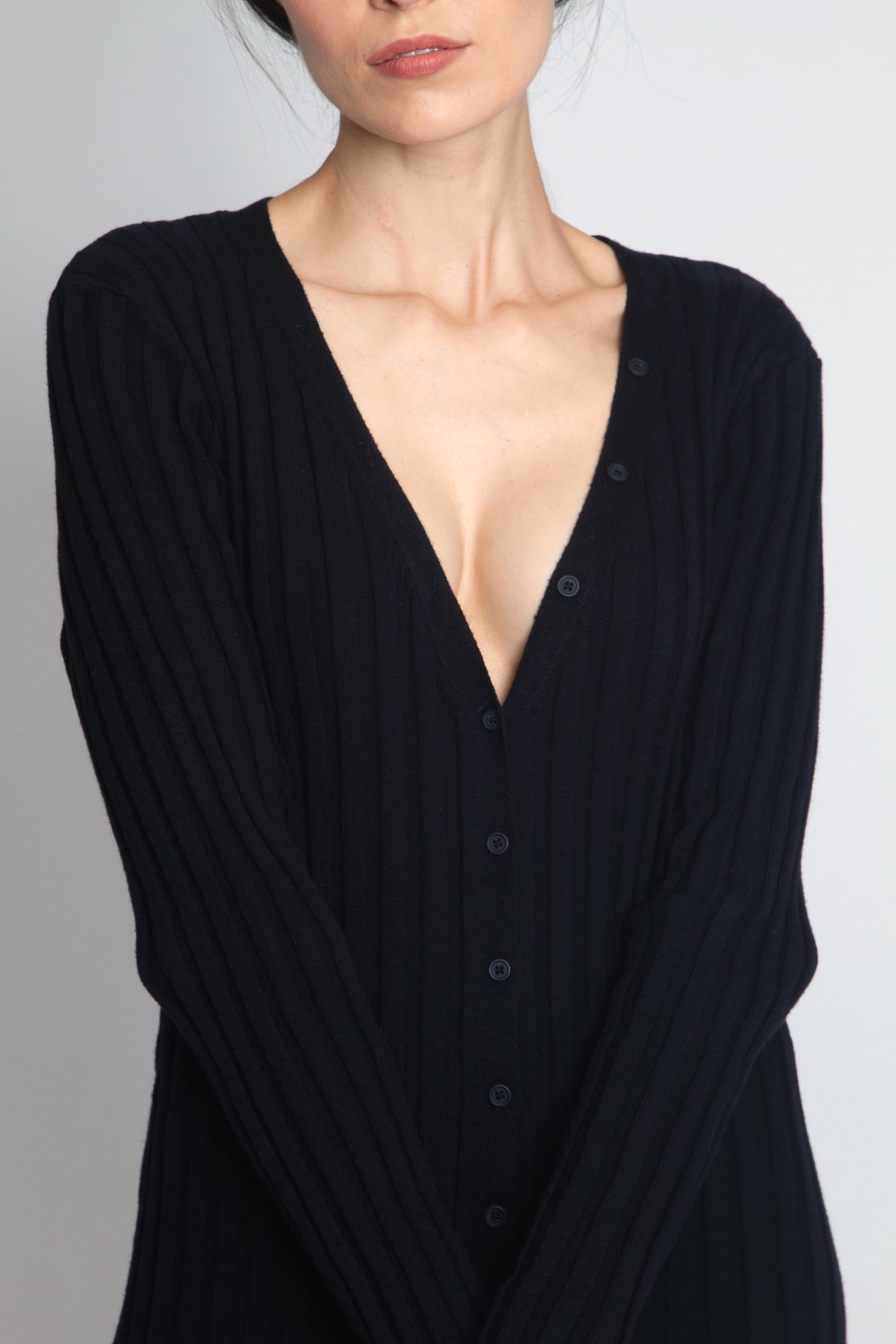 Ribbed Button-front Sweater Dress