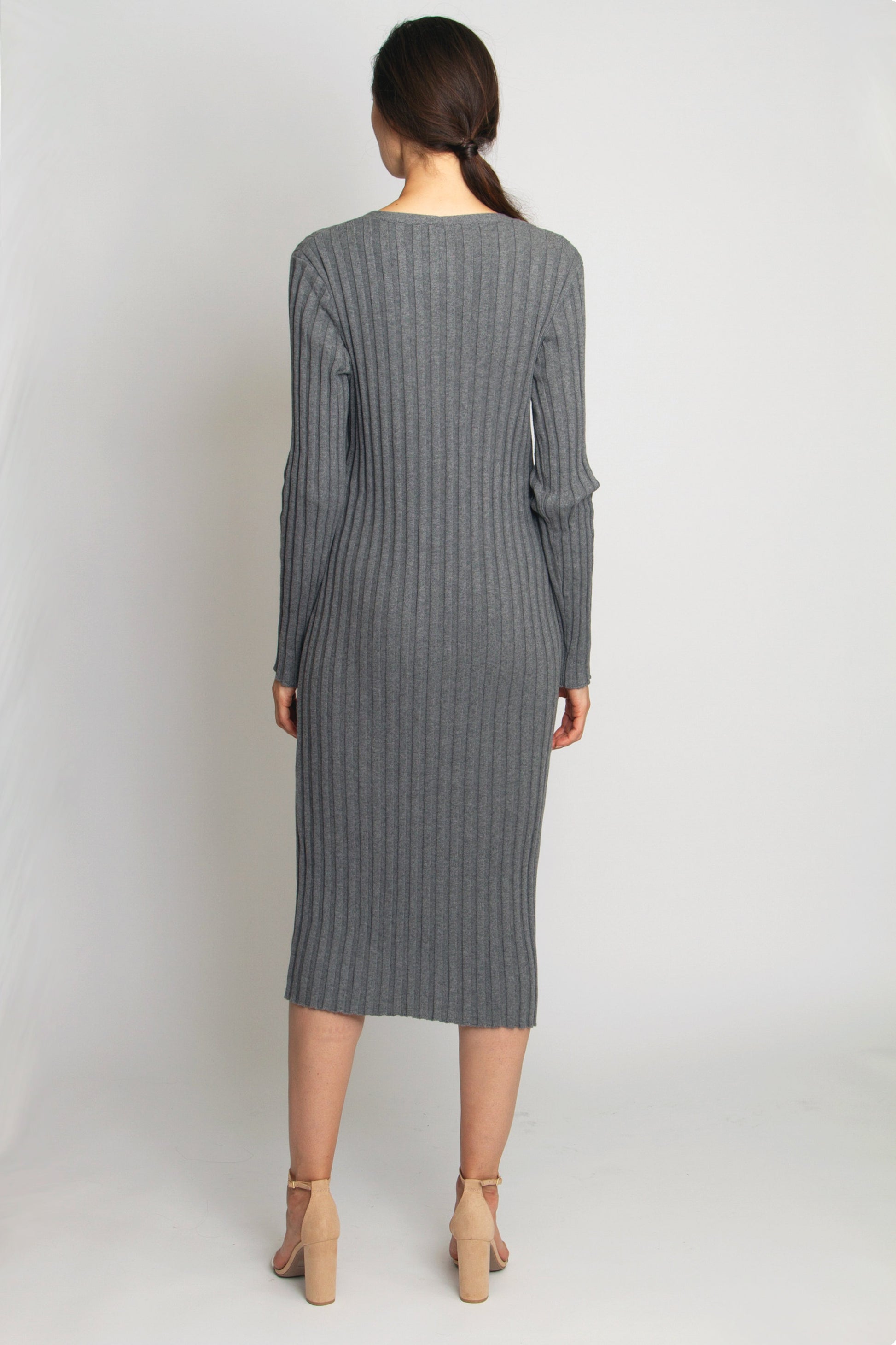 Ribbed Button-front Sweater Dress BELIGHTSHOP Ribbed Button-front Sweater Dress BELIGHTSHOP