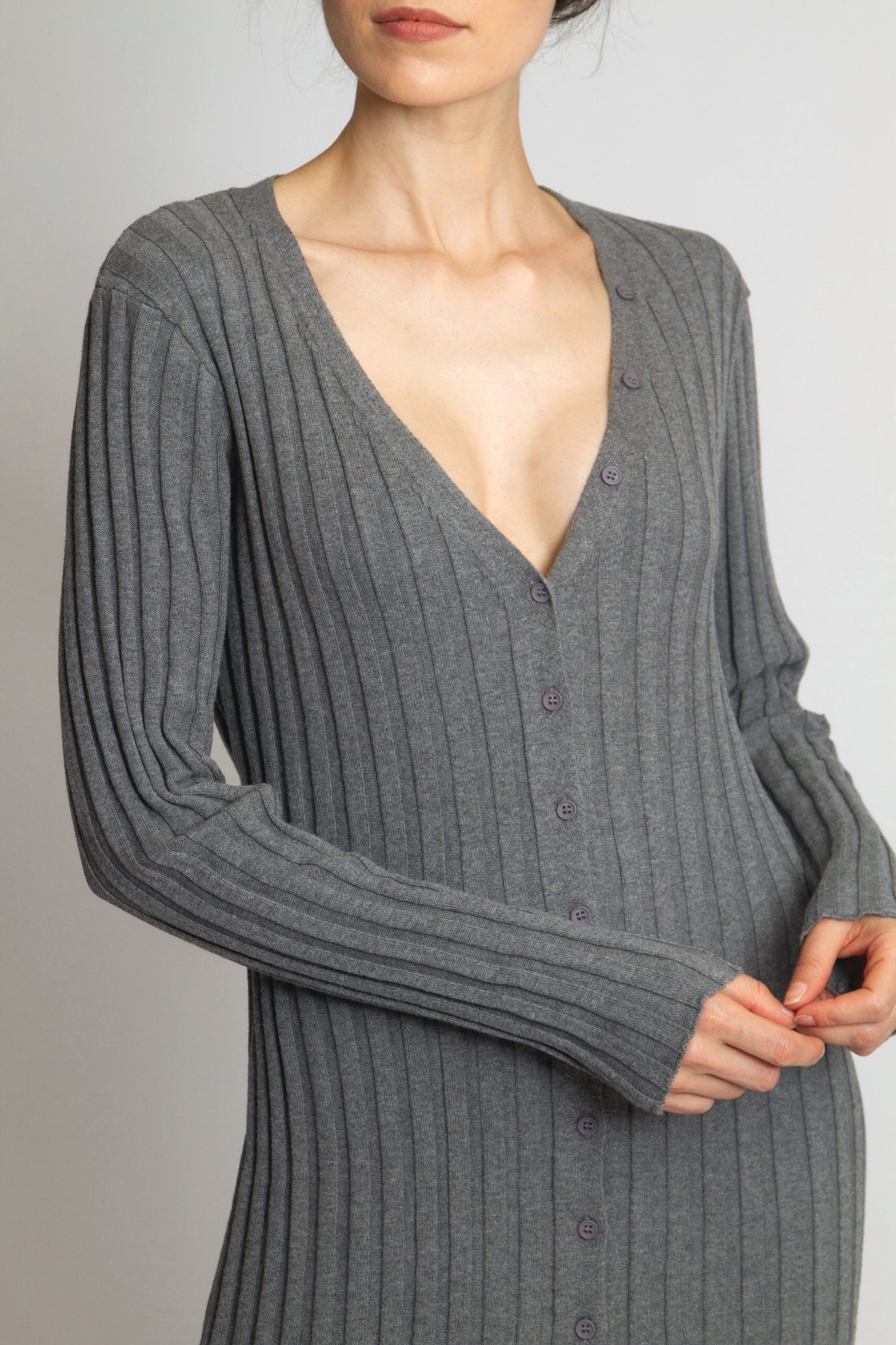 Ribbed Button-front Sweater Dress