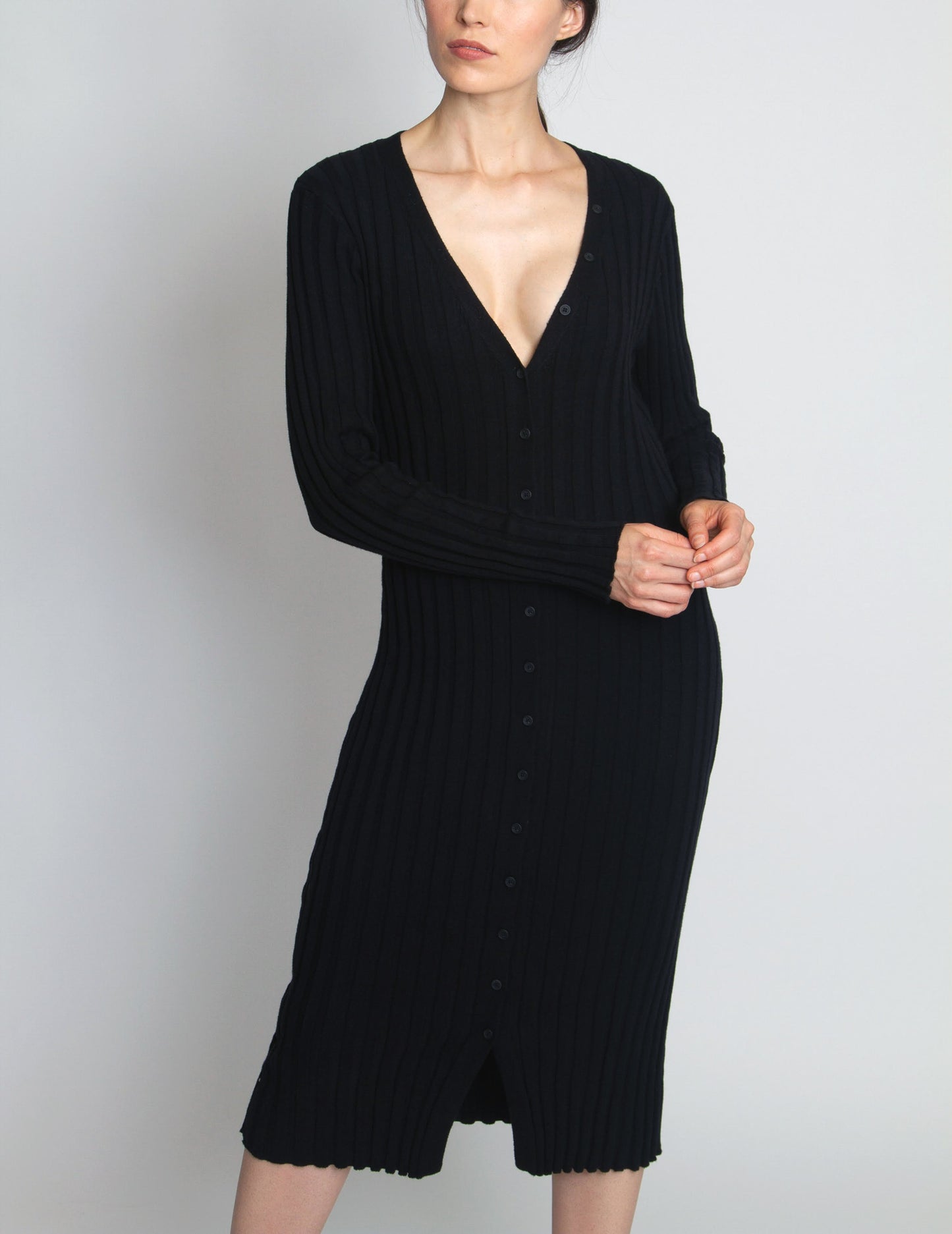 Ribbed Button-front Sweater Dress