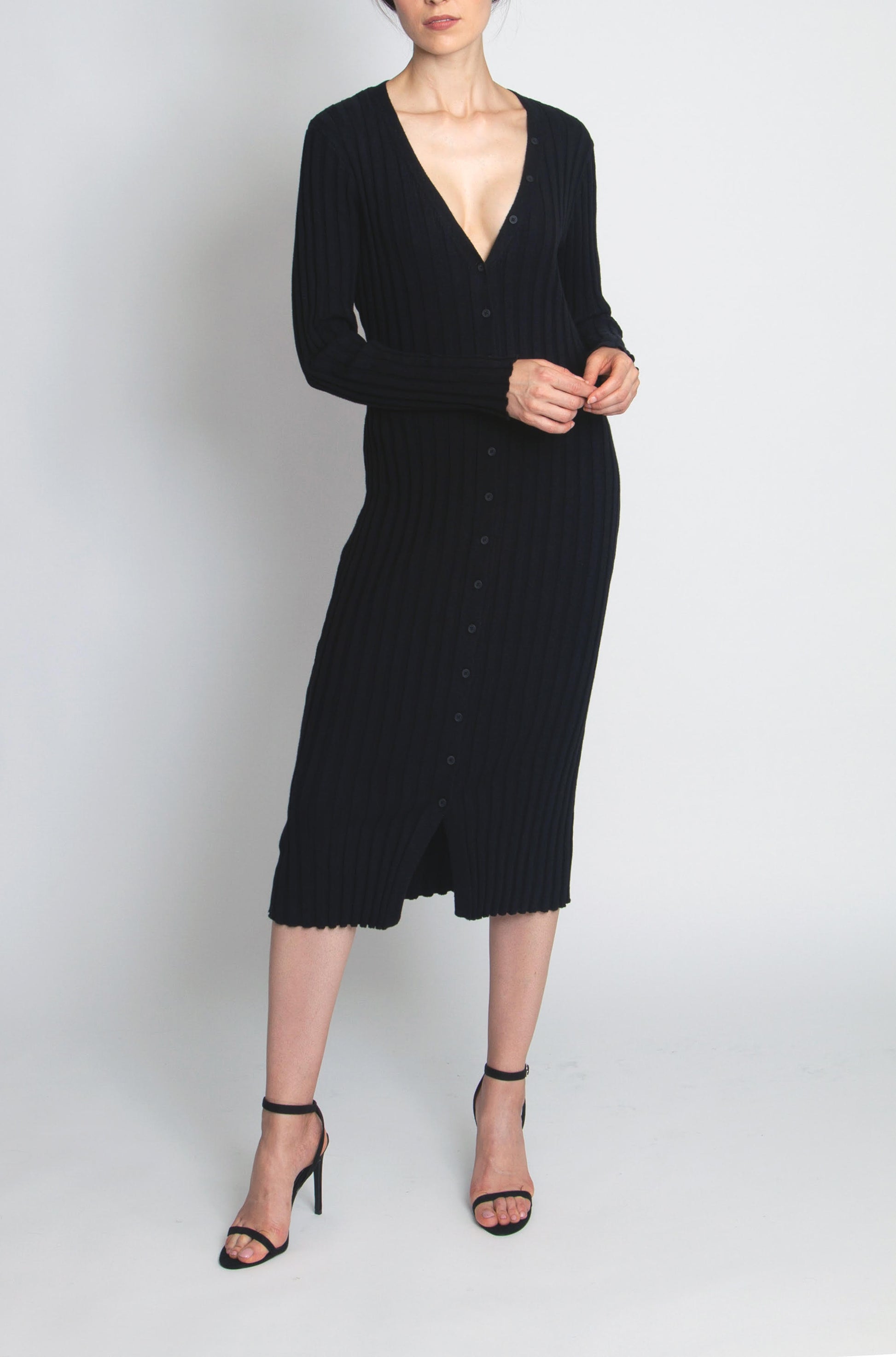 Ribbed Button-front Sweater Dress BELIGHTSHOP Ribbed Button-front Sweater Dress BELIGHTSHOP